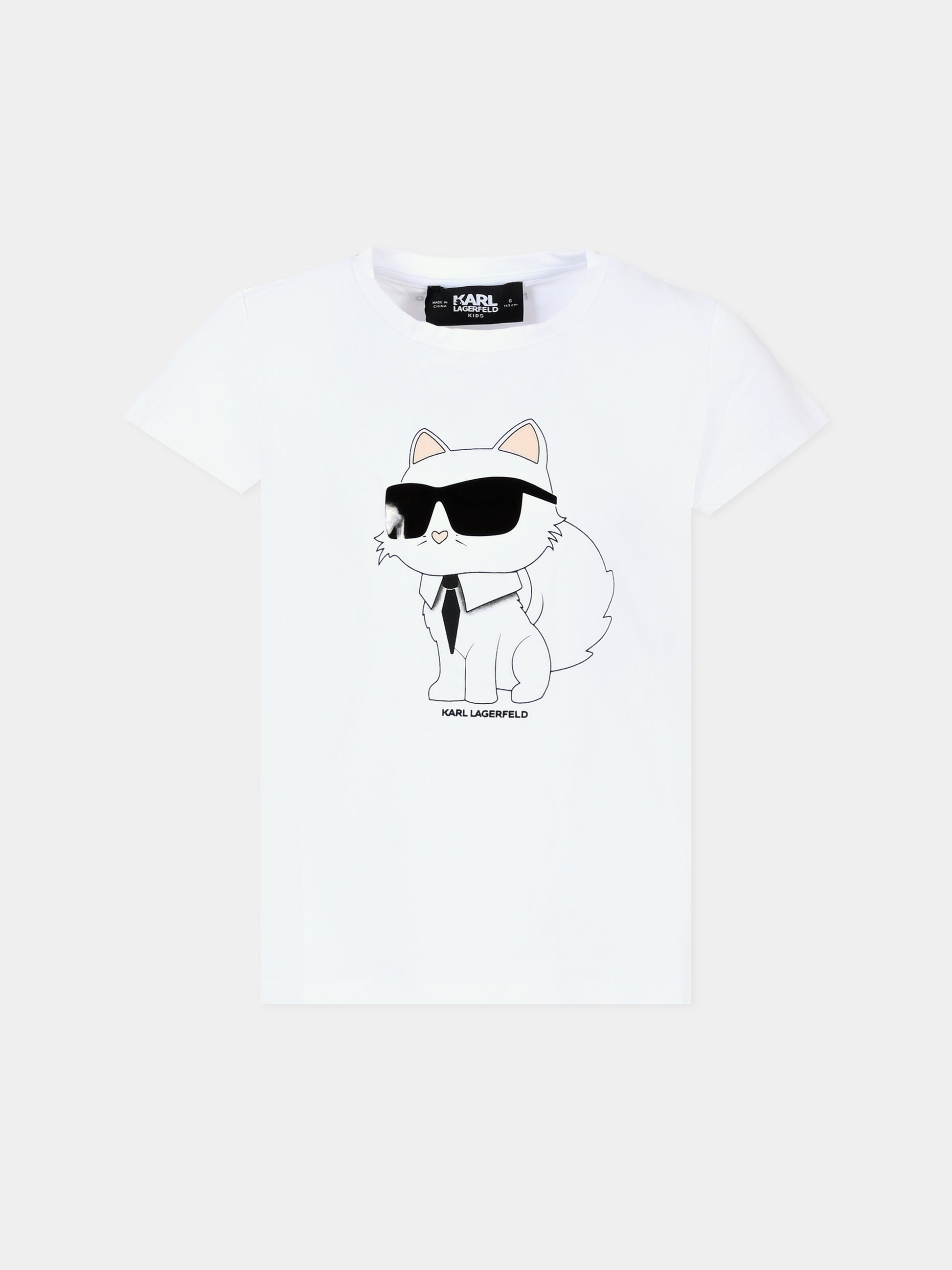 T-shirt bianca per bambina con Choupette,Karl Lagerfeld Kids,Z30211 10P