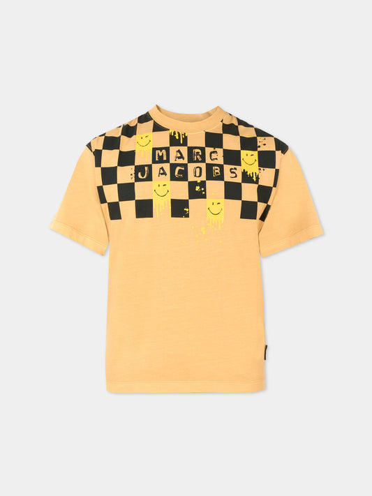 T-shirt marrone per bambino con logo e smile,Marc Jacobs,W60283 230