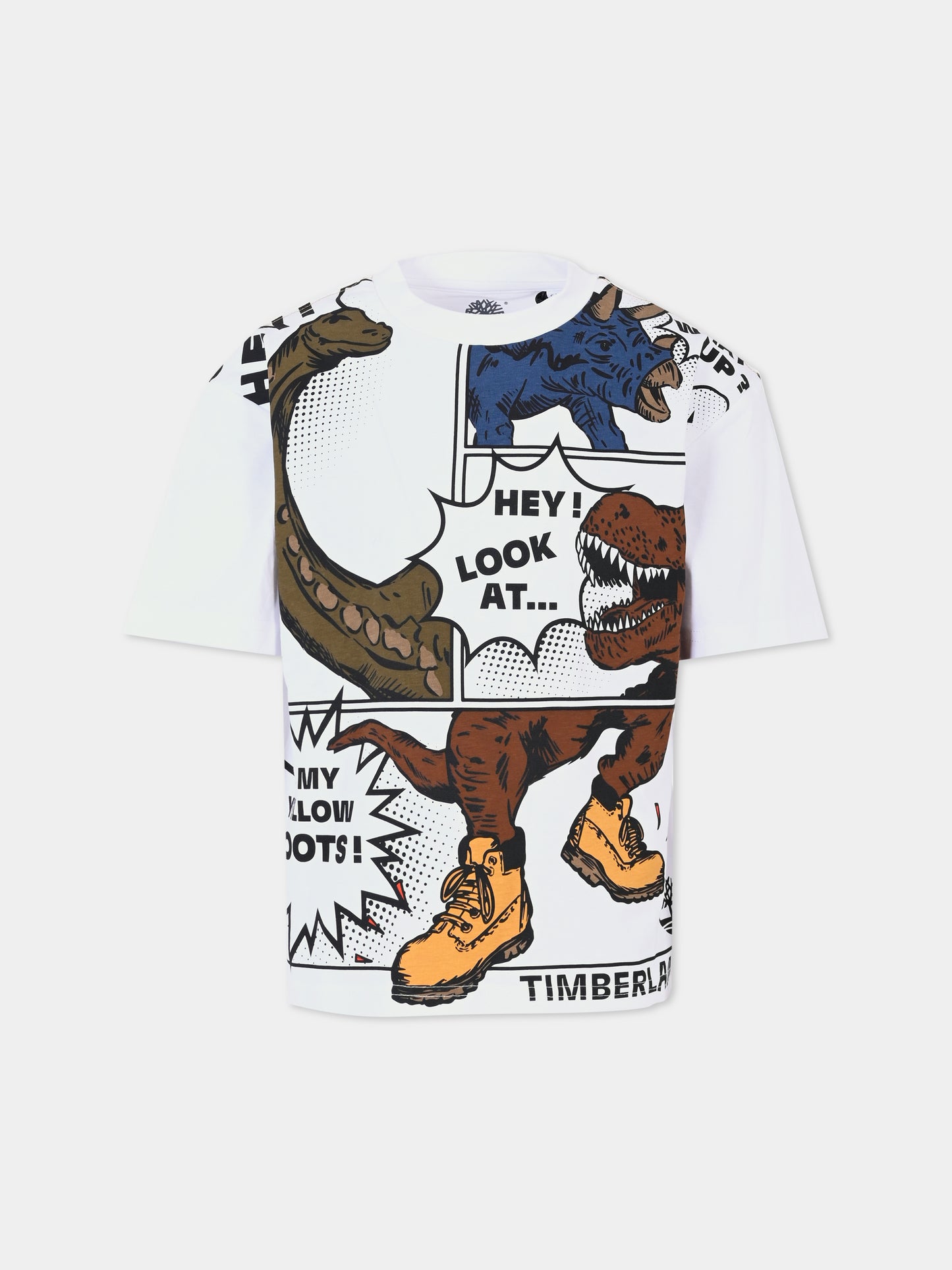 T-shirt bianca per bambino con dinosauri,Timberland,T60295 10P