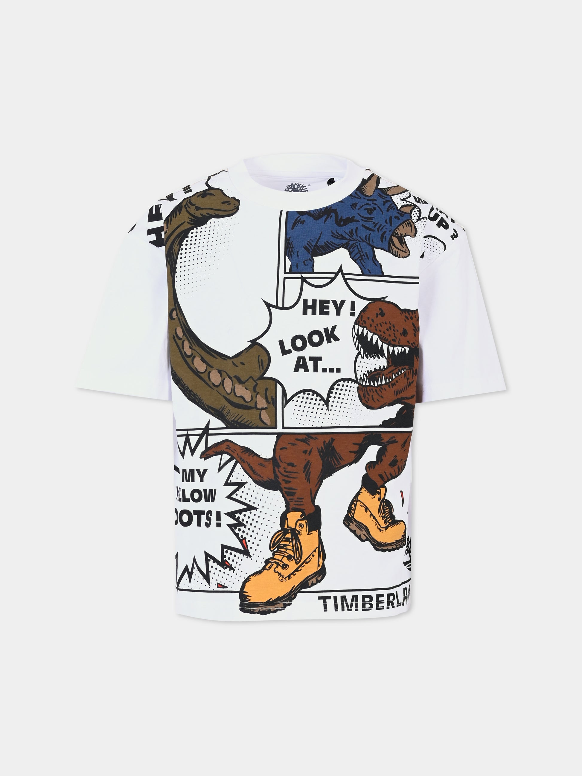 T-shirt bianca per bambino con dinosauri,Timberland,T60295 10P