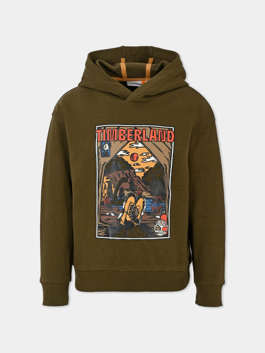 Felpa verde per bambino con stampa paesaggio,Timberland,T60314 64J
