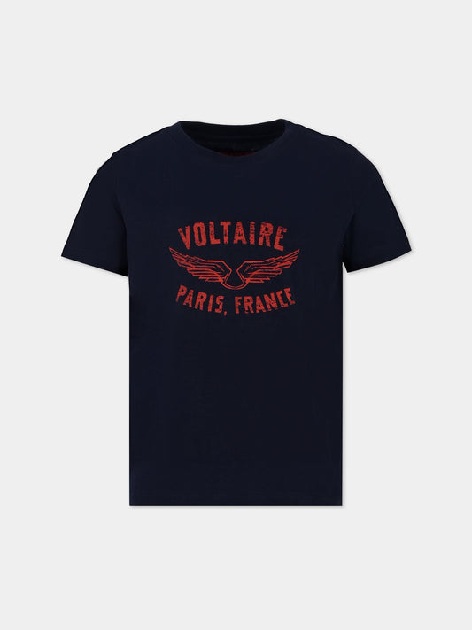 T-shirt blu per bambini con logo,Zadig & Voltaire Kids,X60151 83D
