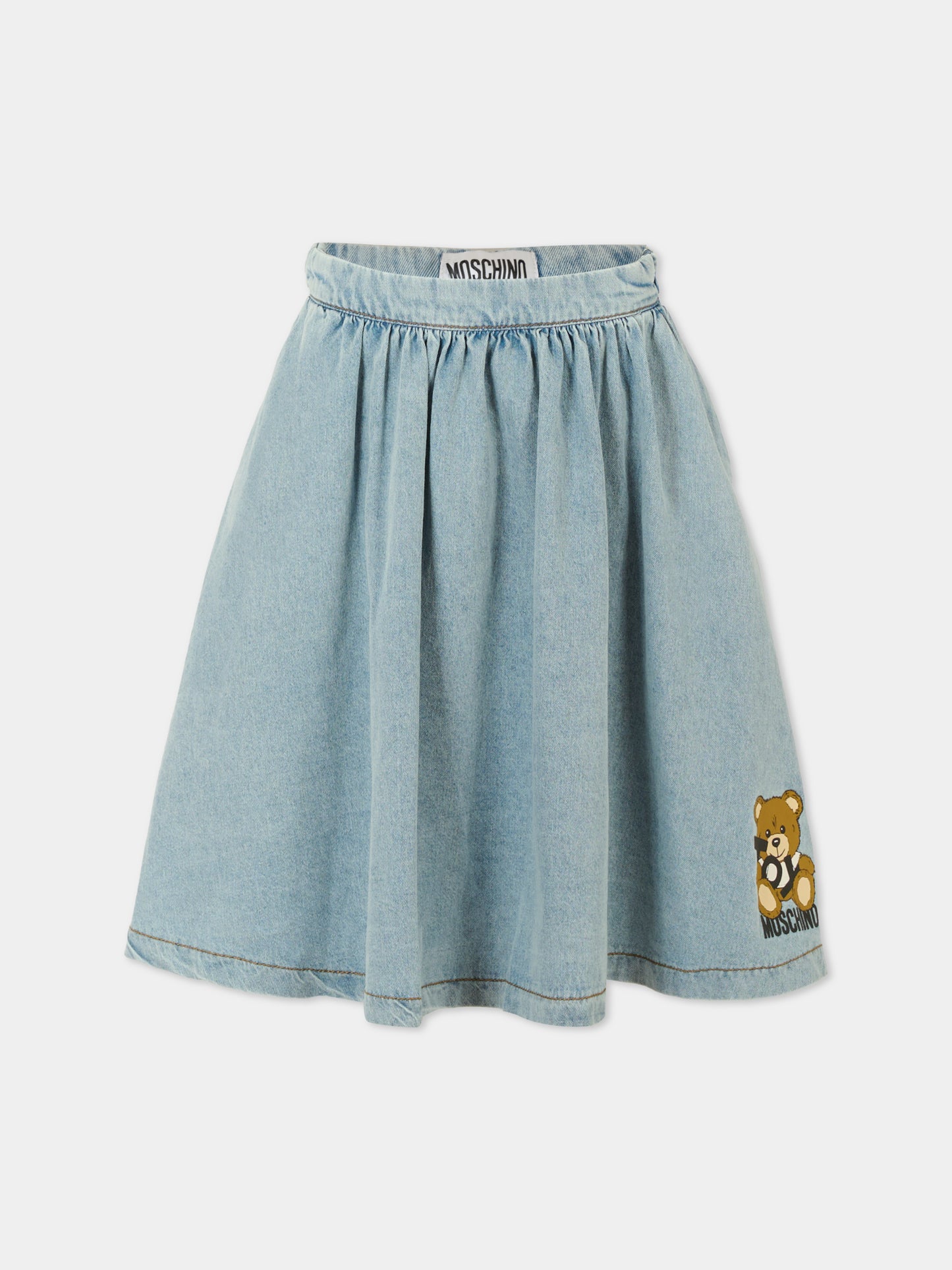 Gonna denim per bambina con Teddy Bear,Moschino Kids,HDJ03L L0E33 41029