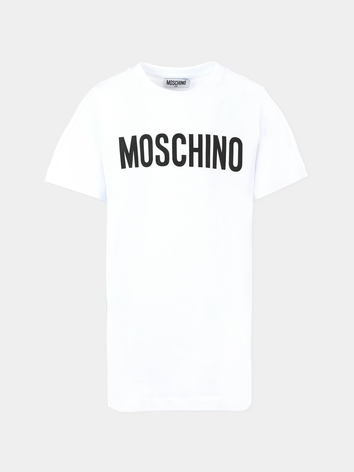 Vestito bianco per bambina con logo,Moschino Kids,HDV0GN LBA10 10101