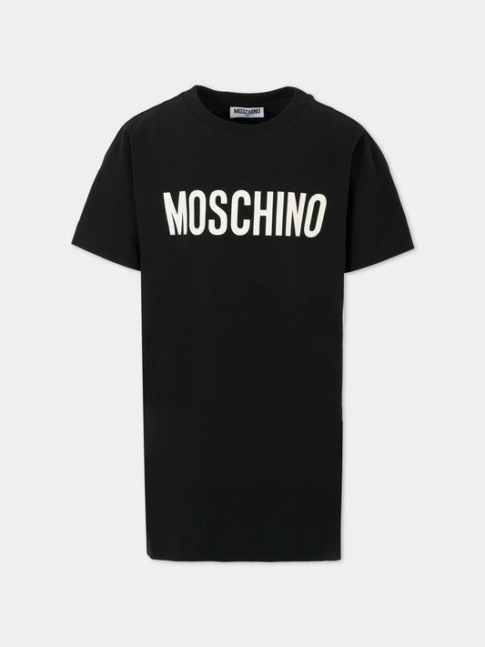 Vestito nero per bambina con logo,Moschino Kids,HDV0GN LBA10 60100