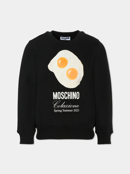 Felpa nera per bambino con stampa uova,Moschino Kids,HOF08V LCA52 60100
