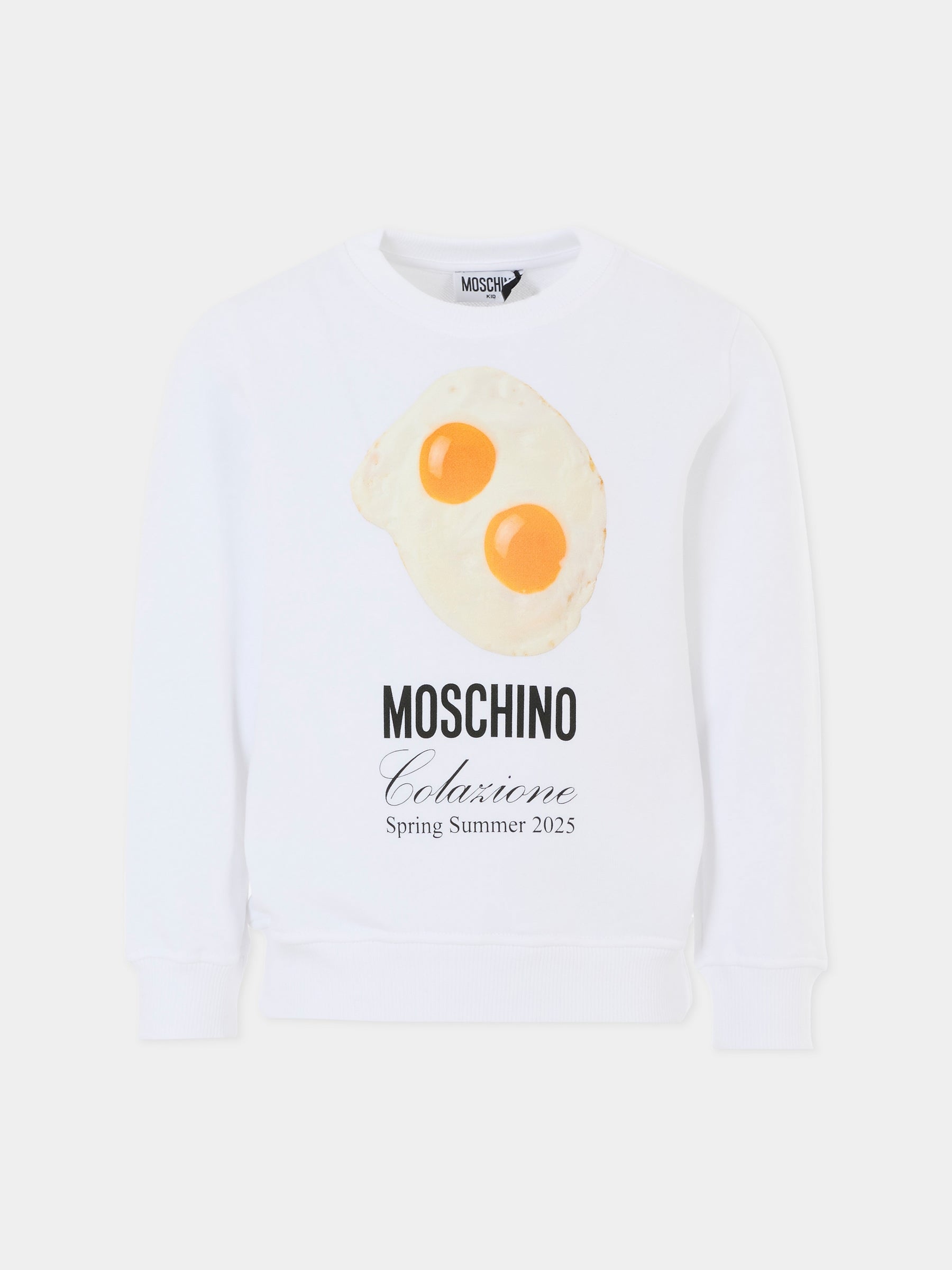 Felpa bianca per bambino con stampa uova,Moschino Kids,HOF08V LCA52 10101