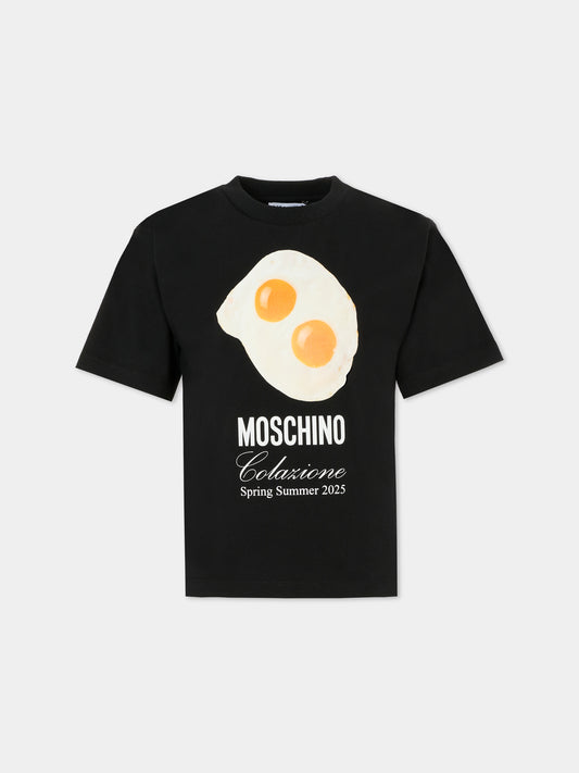 T-shirt nera per bambini con stampa uova,Moschino Kids,HRM050 LAA02 60100