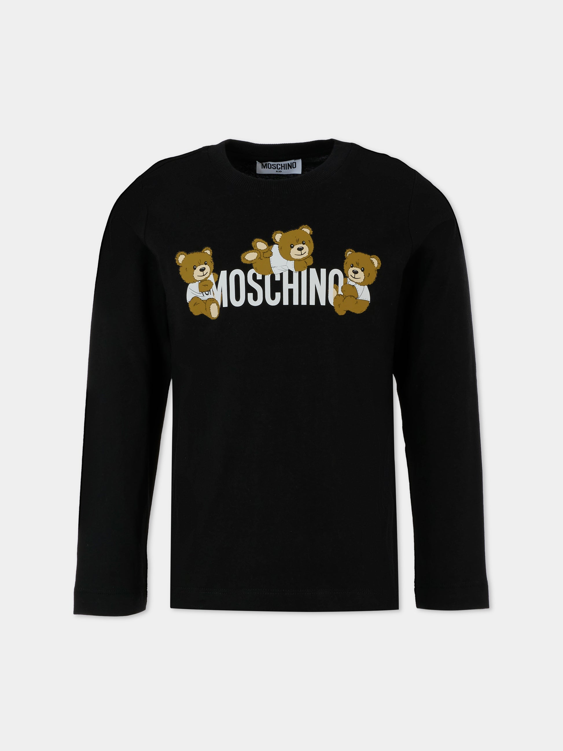 T-shirt nera per bambini con tre Teddy Bear,Moschino Kids,HSO00J LAA03 60100