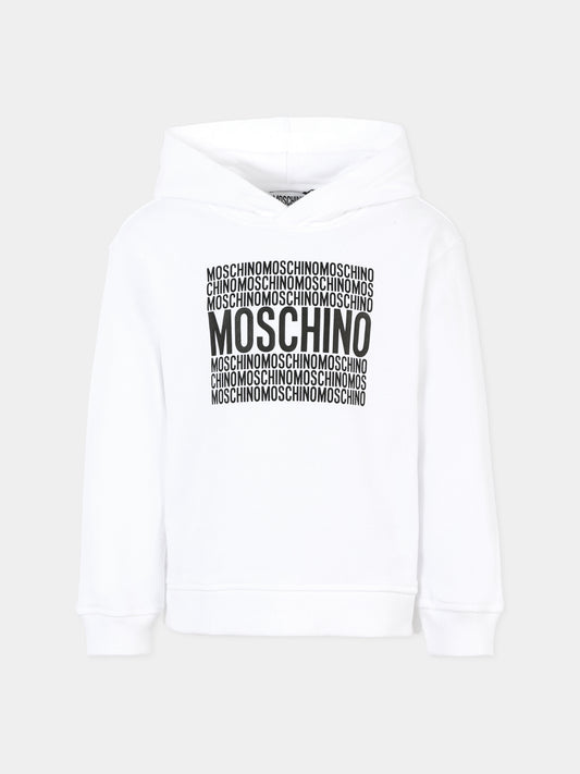 Felpa bianca per bambini con logo,Moschino Kids,HUF08T LCA74 10101