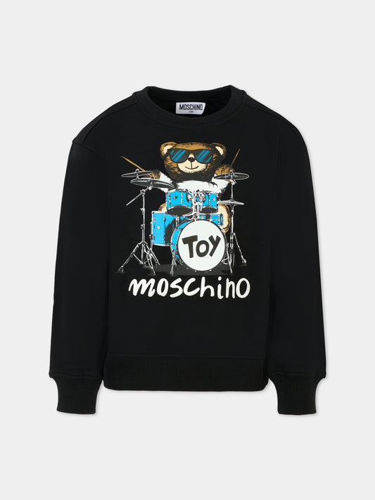 Felpa nera per bambino con Teddy Bear e batteria,Moschino Kids,HUF092 LCA32 60100