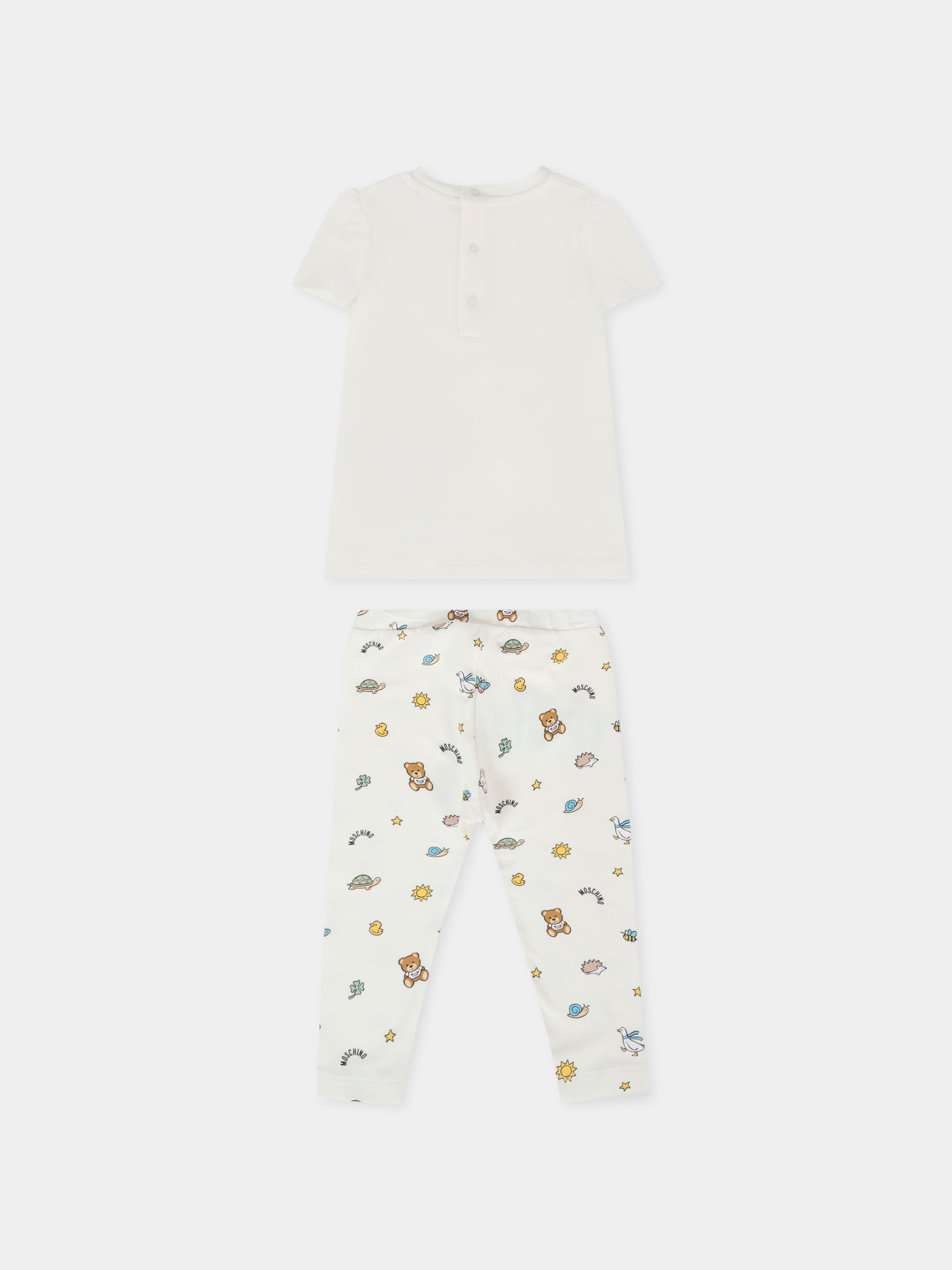 Completo bianco per neonata con Teddy Bear e disegni,Moschino Kids,MDG01H LBB5E 10063
