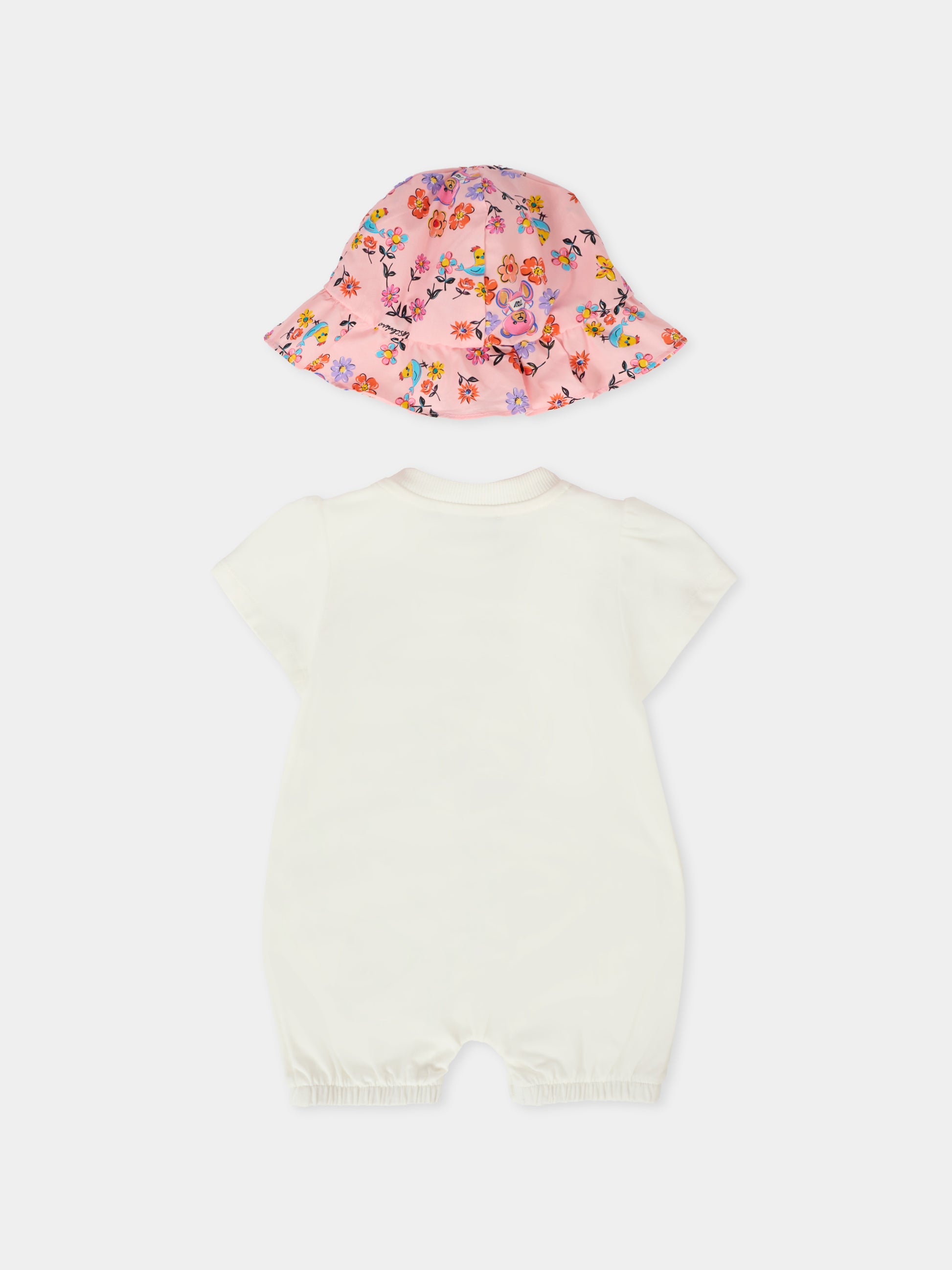 Pagliaccetto avorio per neonata con Teddy Bear e fiori,Moschino Kids,MDY017 LBA00 10063