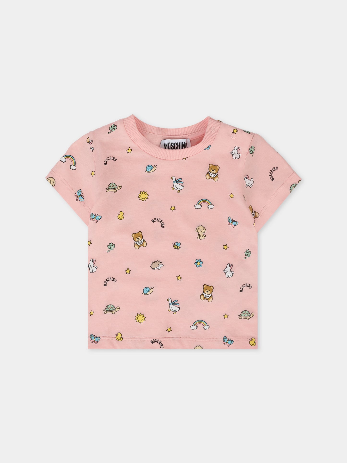 T-shirt rosa per neonata con Teddy Bear e disegni,Moschino Kids,MOM047 LABA6 83650