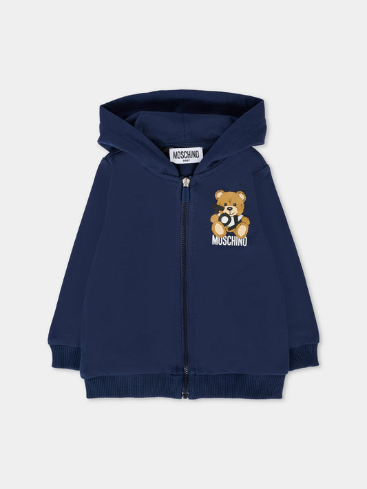 Felpa blu per neonati con Teddy Bear,Moschino Kids,MUF05X LCA19 40016