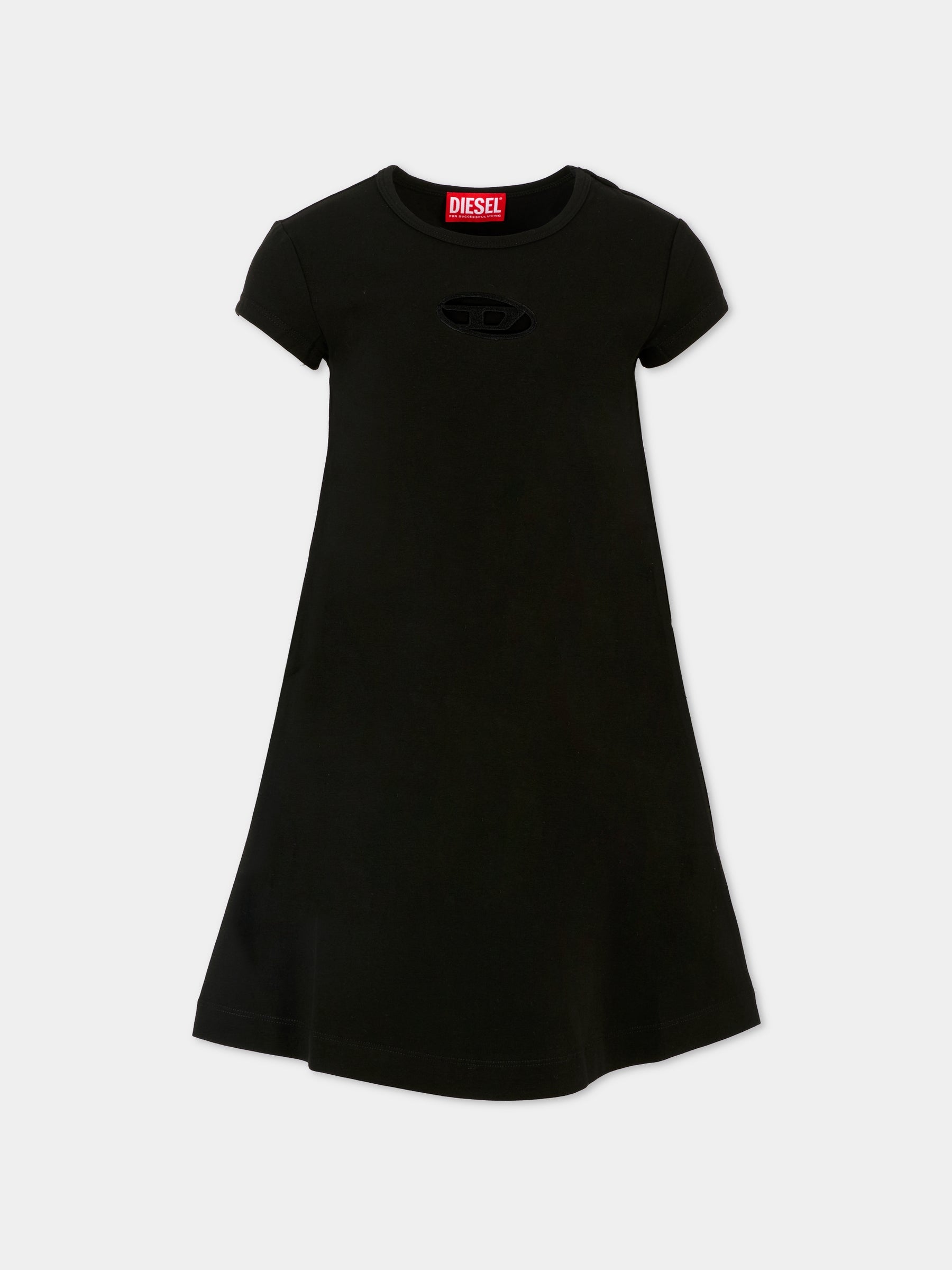 Vestito nero per bambina con logo,Diesel,J01820 0AFAA K900
