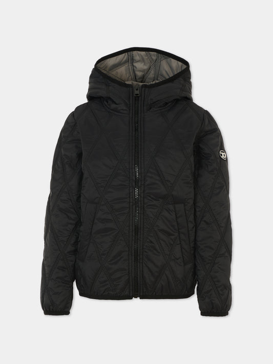 Piumino nero per bambino con logo,Diesel,J02210 KXBM0 K900