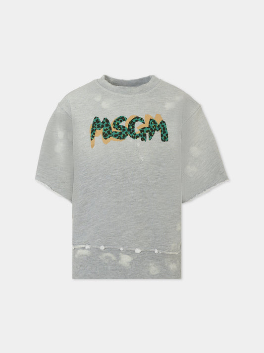 Felpa grigia per bambino con logo,Msgm Kids,S5MSJBSW157 101
