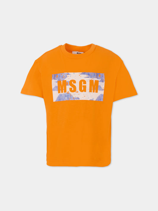 T-shirt arancione per bambino con logo,Msgm Kids,S5MSJBTH036 MS010