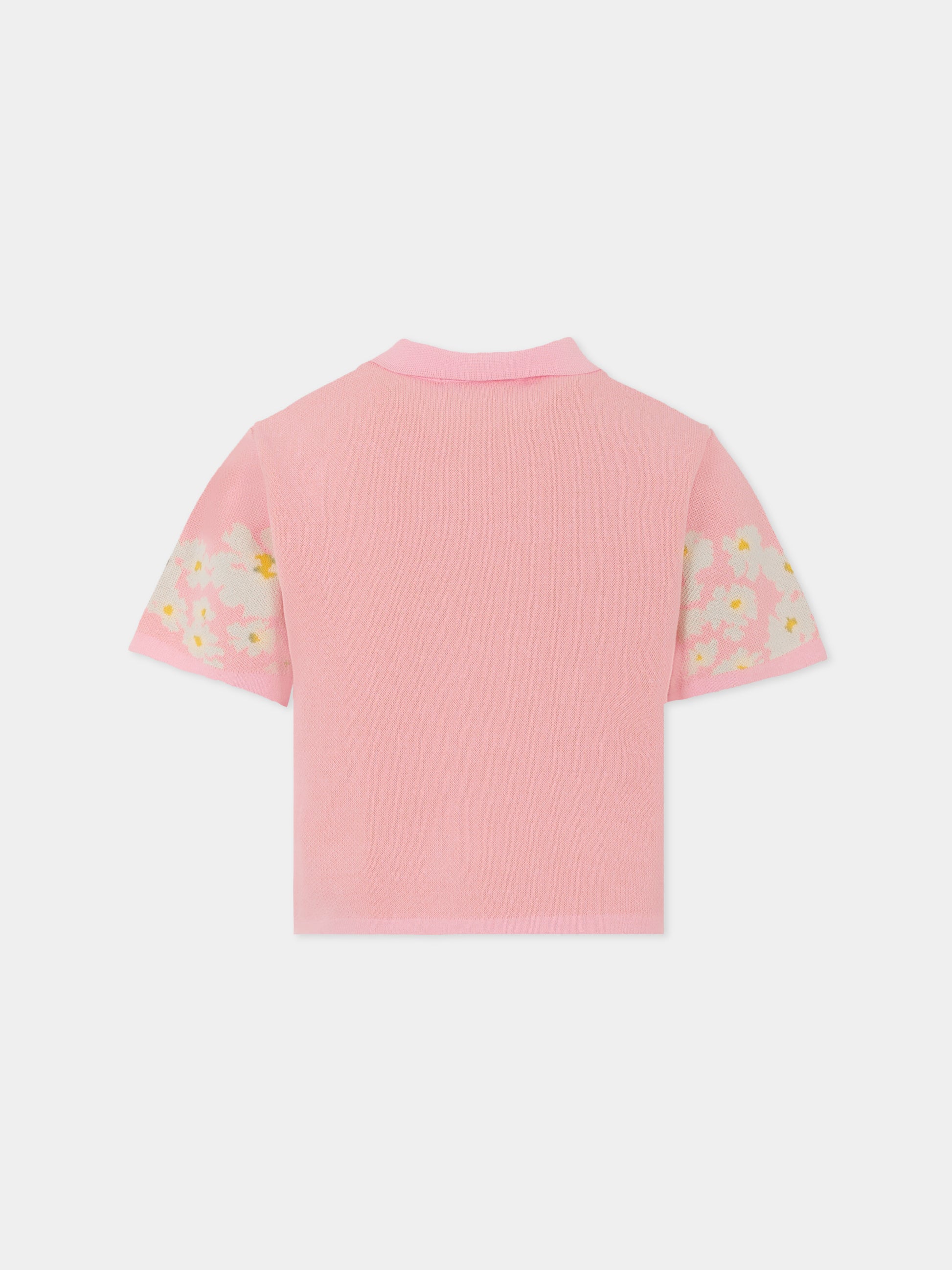 Polo rosa per bambina con fiori,Msgm Kids,S5MSJGJP096 MS003
