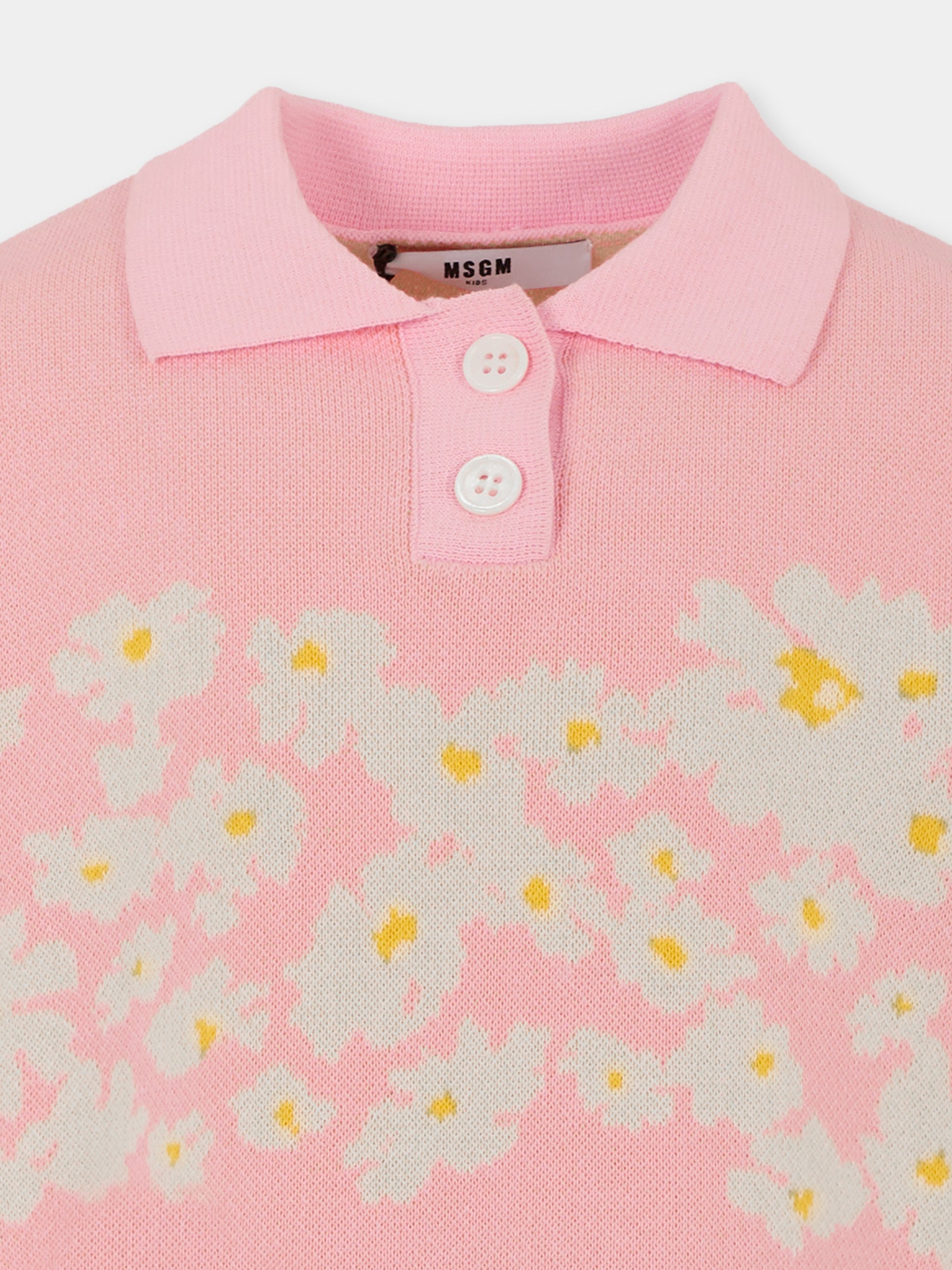 Polo rosa per bambina con fiori,Msgm Kids,S5MSJGJP096 MS003