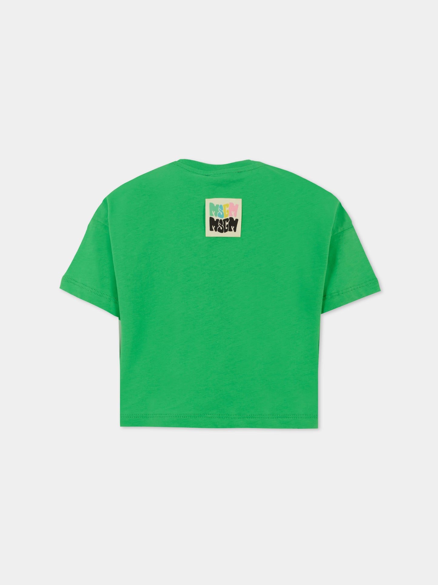 T-shirt crop verde per bambina con logo,Msgm Kids,S5MSJGTH240 MS006