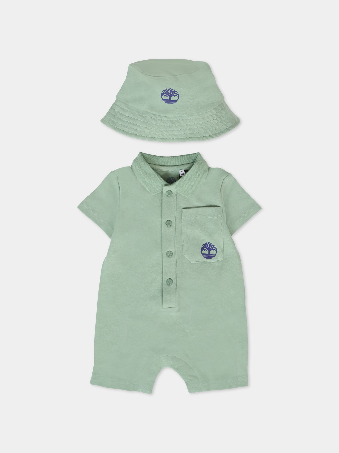 Set pagliaccetto verde per neonato con albero,Timberland,T60396 72F