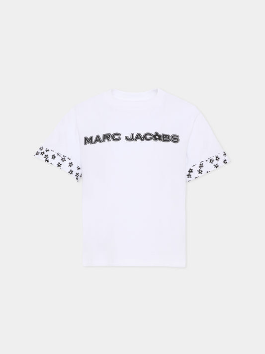 T-shirt bianca per bambina con logo e margherite,Marc Jacobs,W60741 10P