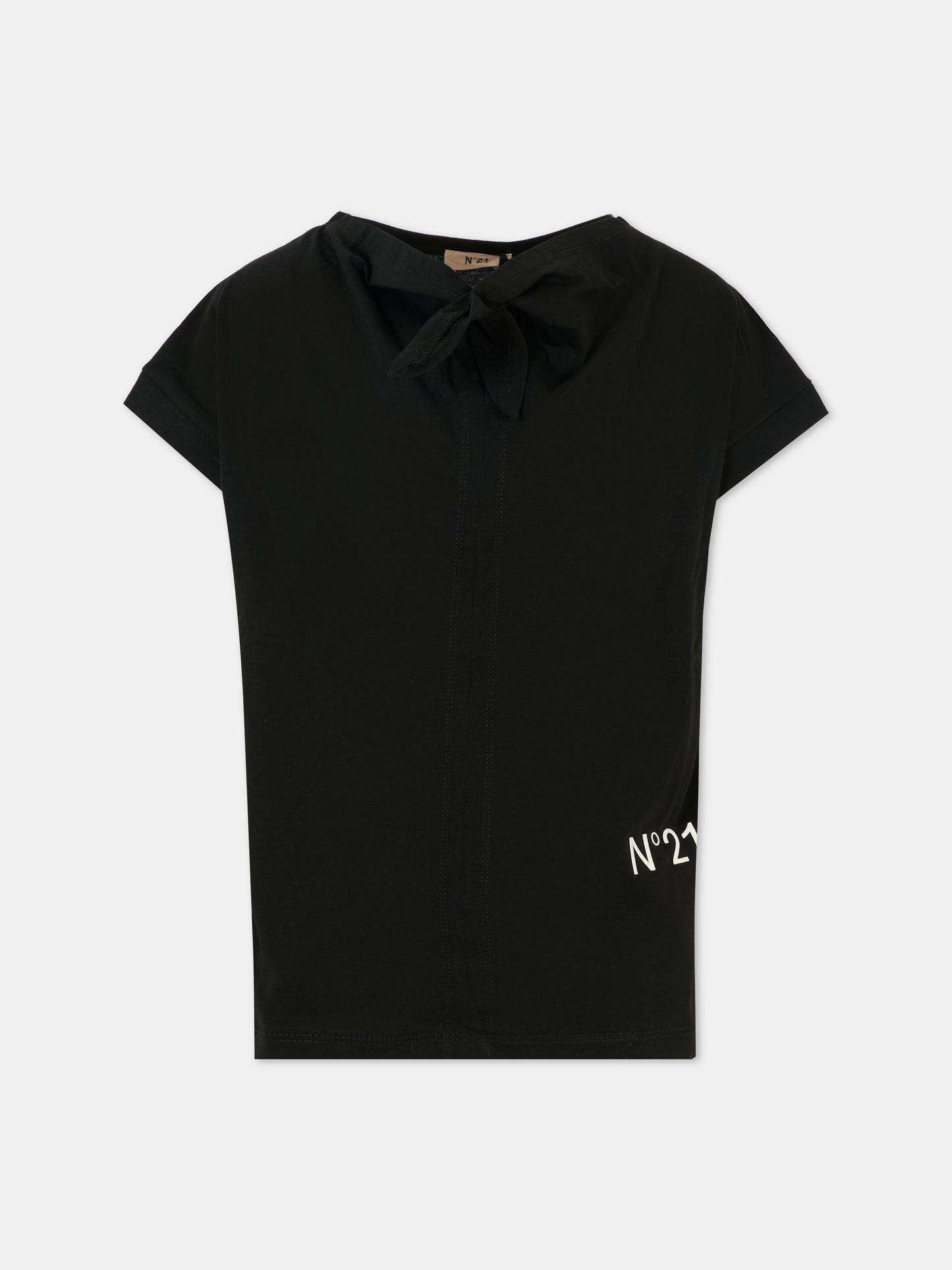 T-shirt nera per bambina con logo,N°21 Kids,N2102E N0153 0N900