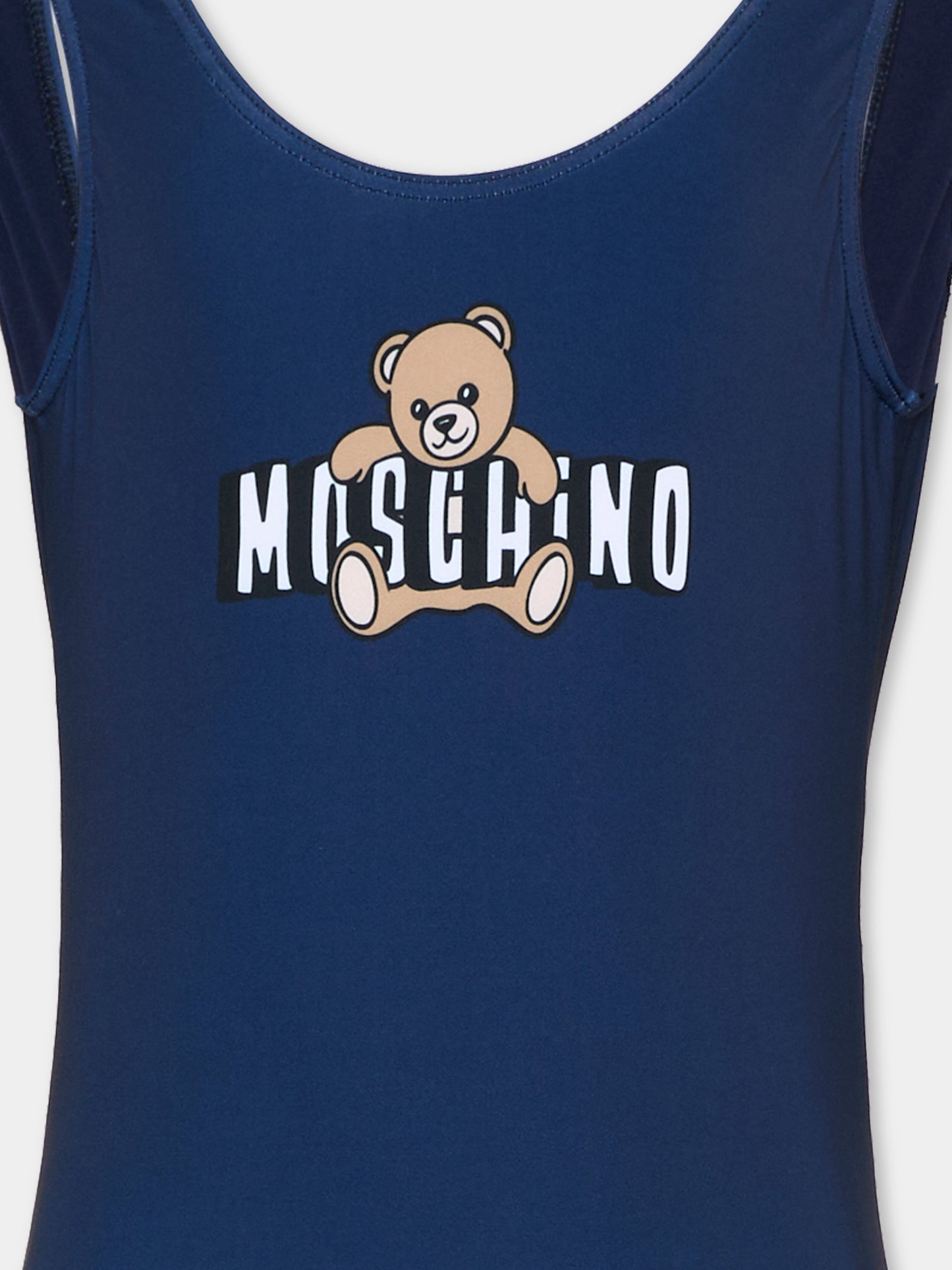 Costume intero blu per bambina con teddy bear,Moschino Kids,H2L00B LKA11 40016