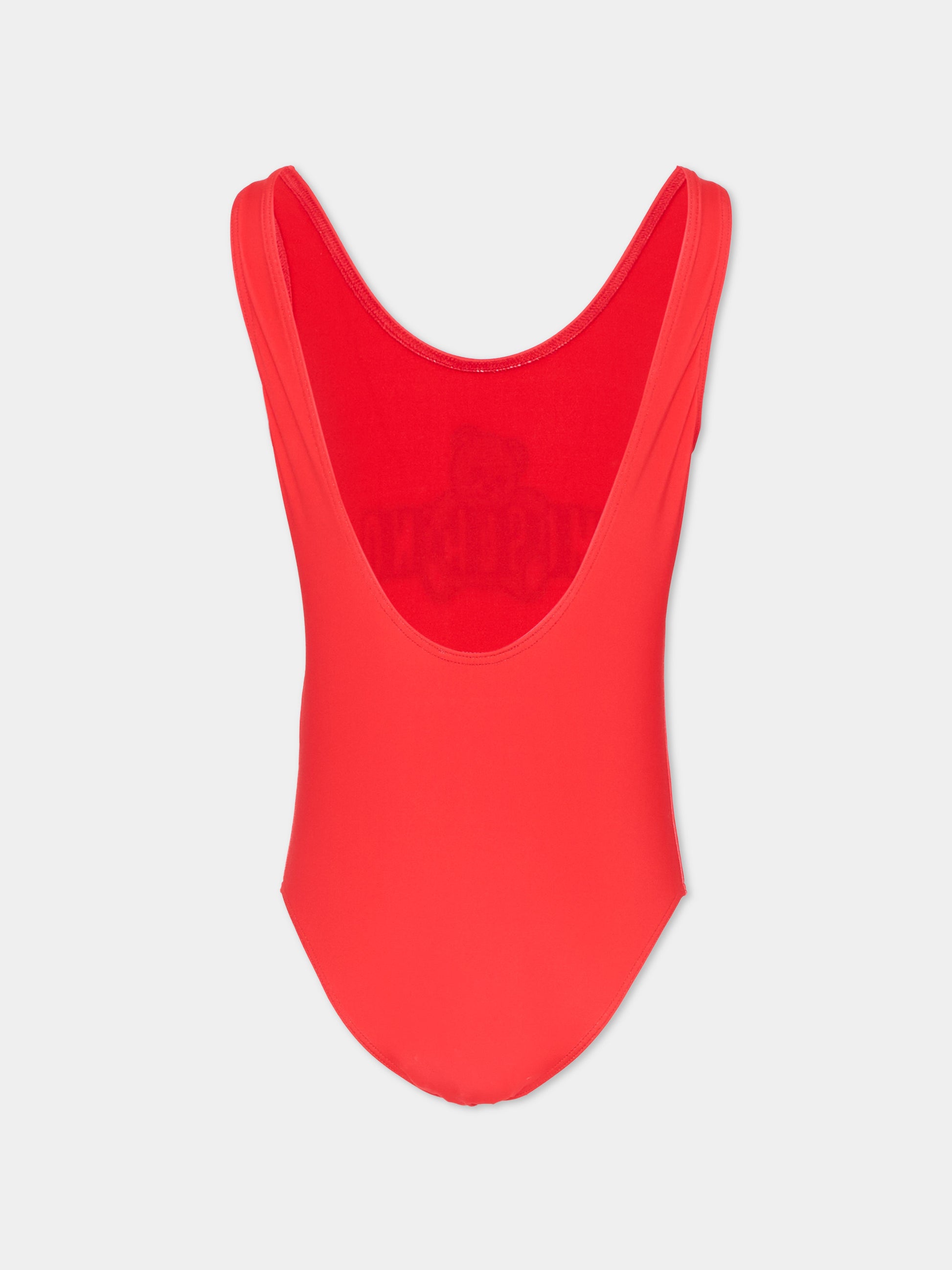 Costume intero rosso per bambina logo teddy,Moschino Kids,H2L00B LKA11 50109