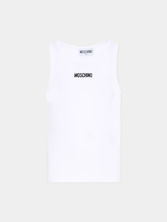 Canotta bianca per bambina con logo,Moschino Kids,HAM06M LBA39 10101