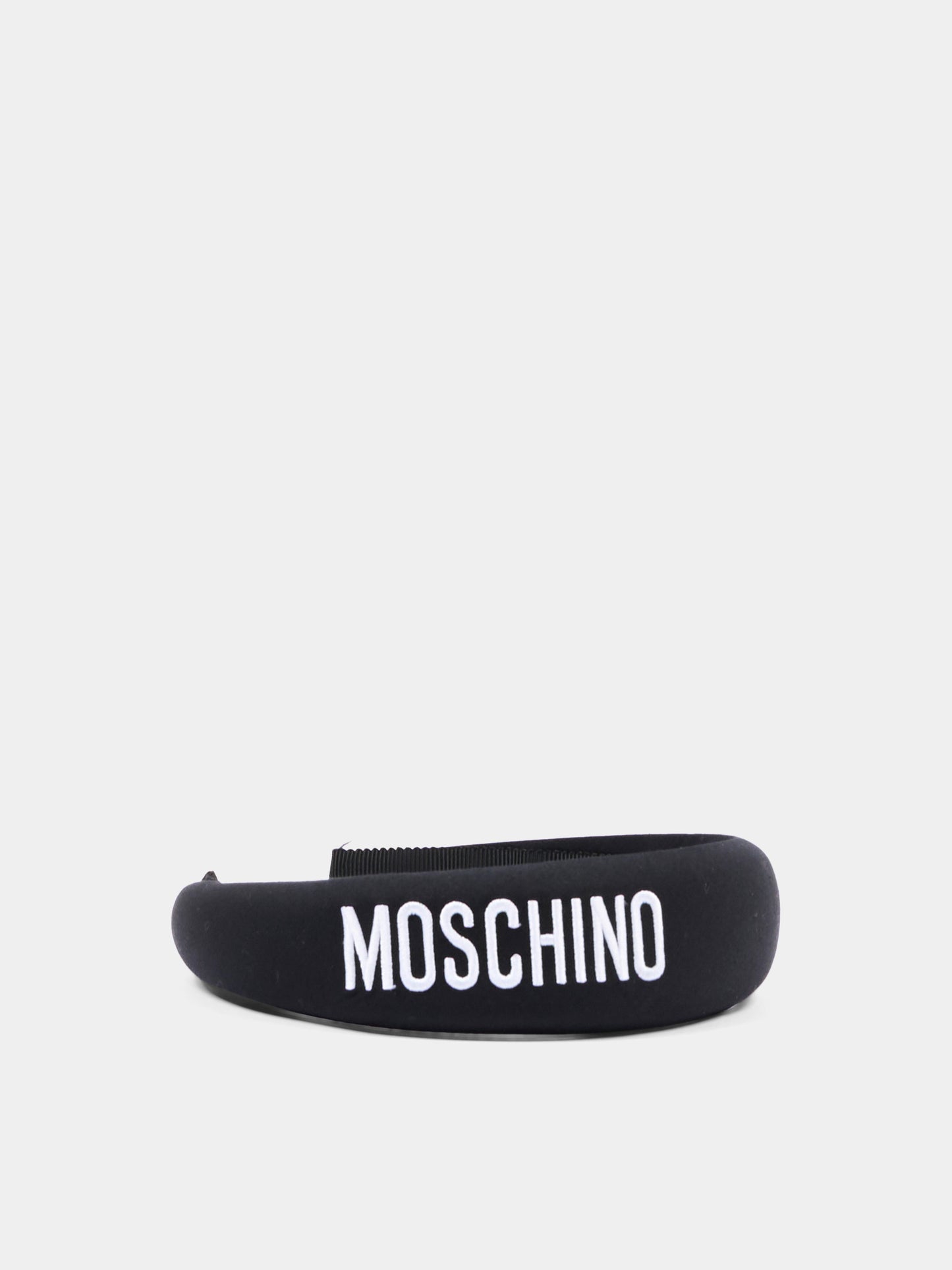 Cerchietto nero per bambina con logo,Moschino Kids,HAX01N LLA12 60100