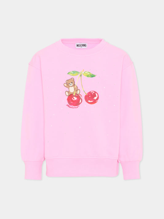 Felpa rosa per bambina con Teddy Bear,Moschino Kids,HDF06O LDA25 51473
