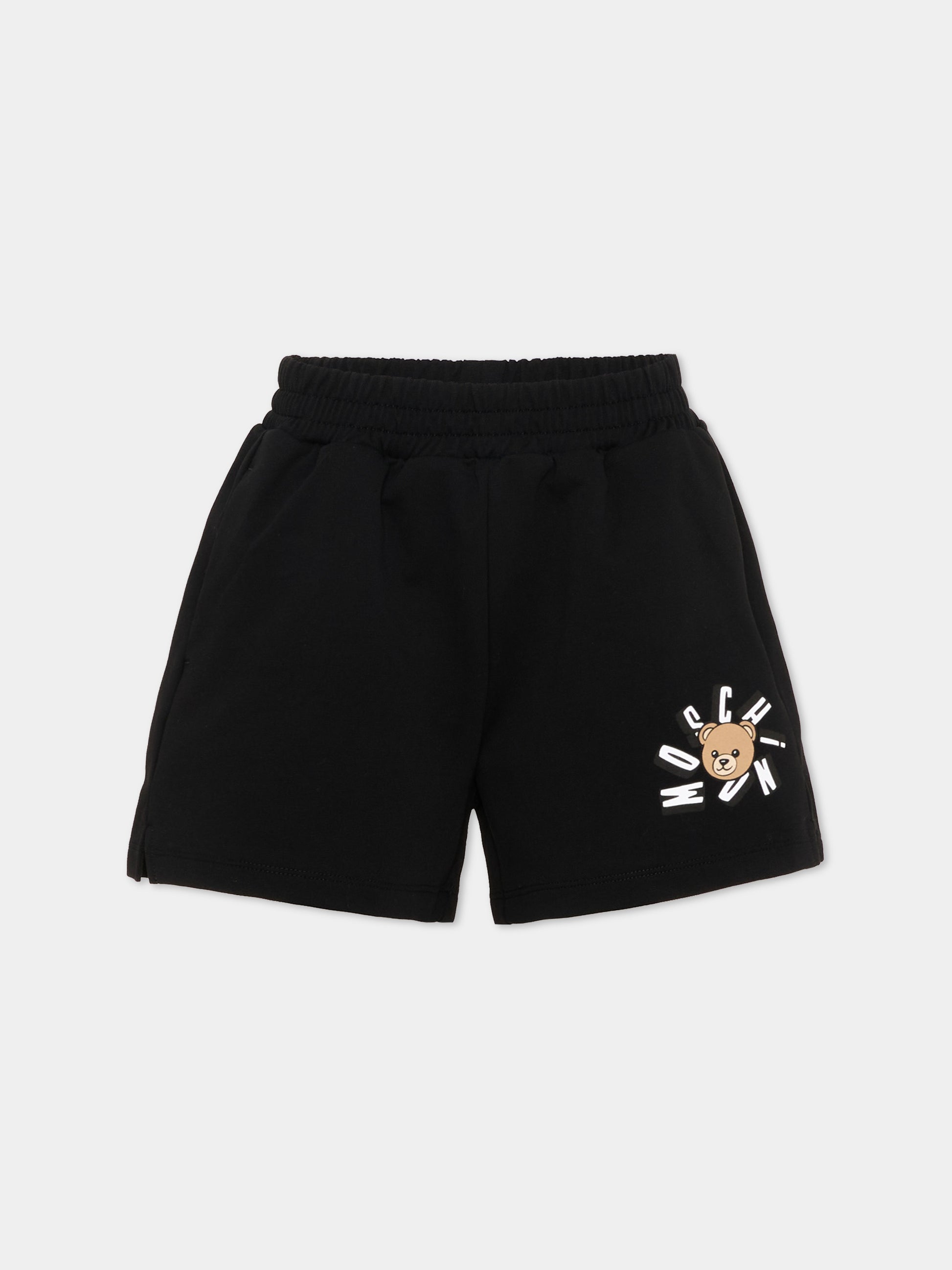 Shorts sportivi neri per bambina con Teddy Bear,Moschino Kids,HDQ025 LCA19 60100
