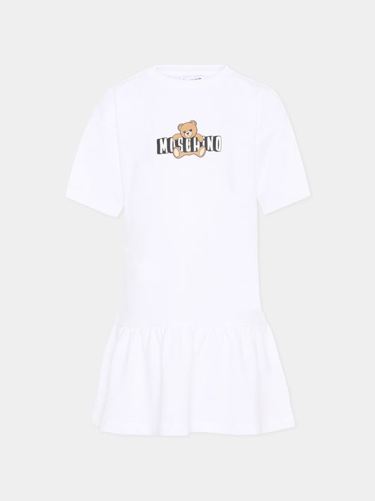 Vestito bianco per bambina con Teddy Bear,Moschino Kids,HDV0HL LCA19 10101