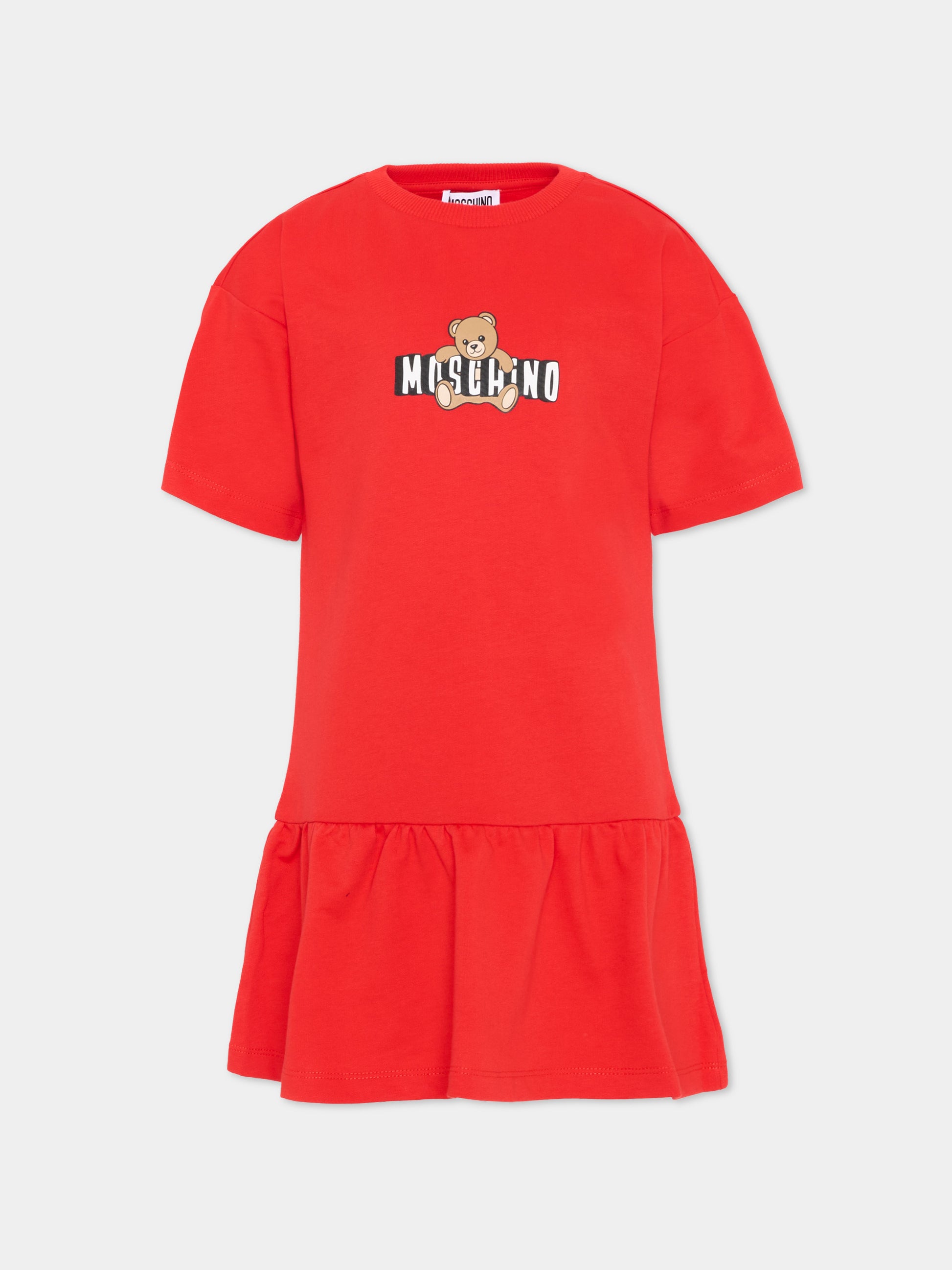Vestito rosso per bambina con Teddy Bear,Moschino Kids,HDV0HL LCA19 50109