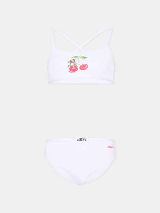 Slip e bikini bianco per bambina con ciliegie,Moschino Kids,HGL00E LKA11 10101