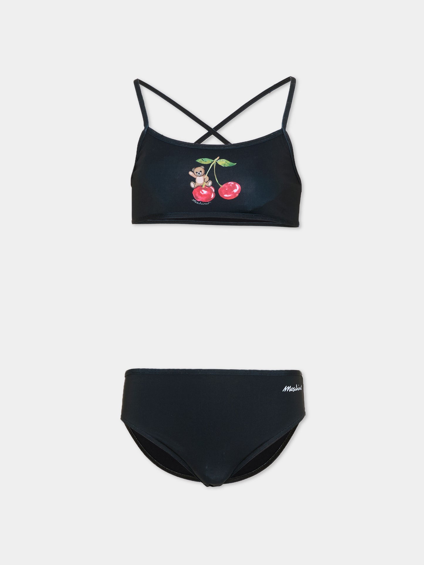 Slip e bikini nero per bambina con Teddy Bear,Moschino Kids,HGL00E LKA11 60100
