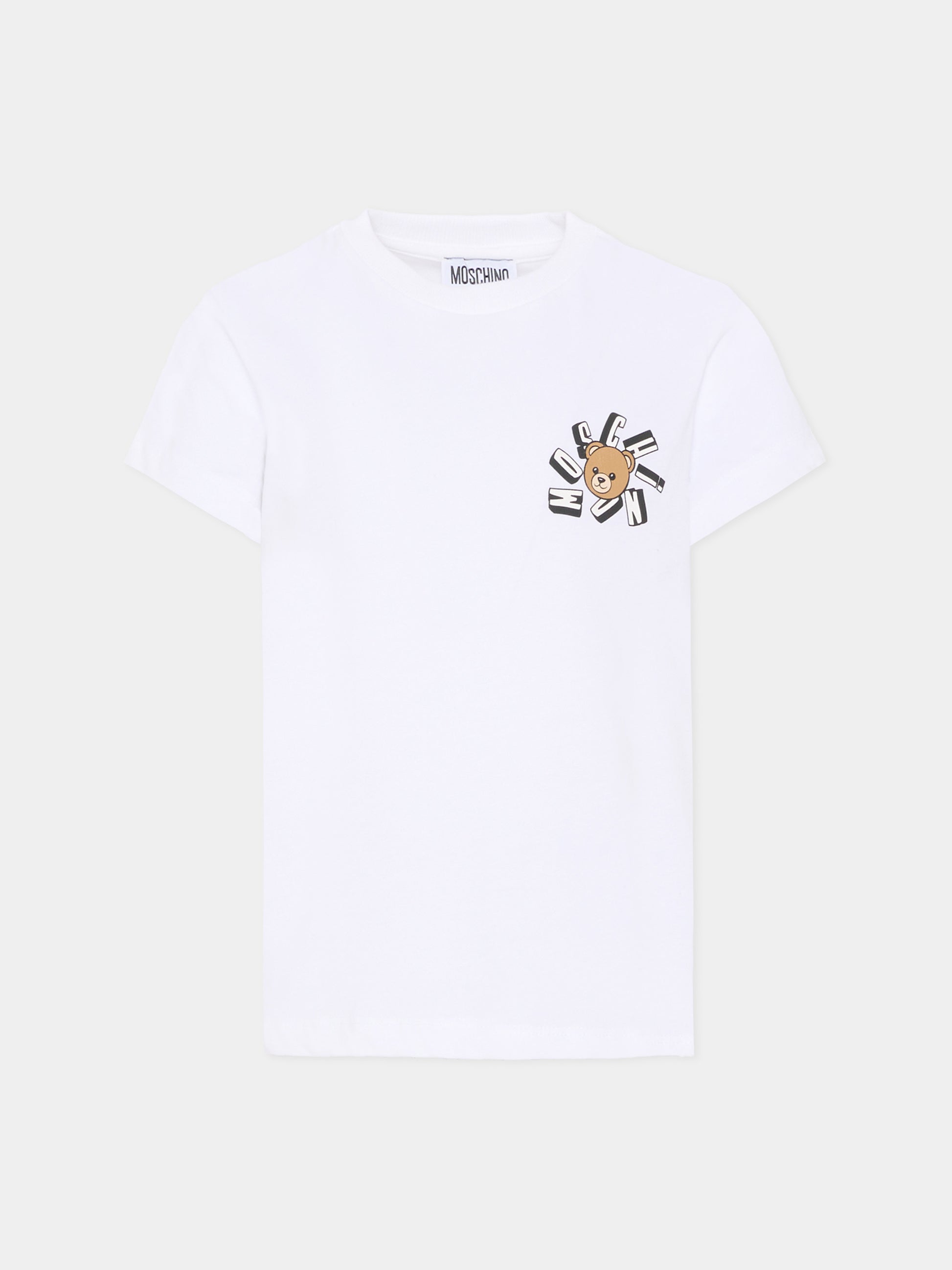 T-shirt bianca per bambini con Teddy Bear,Moschino Kids,HUM05O LAA03 10101