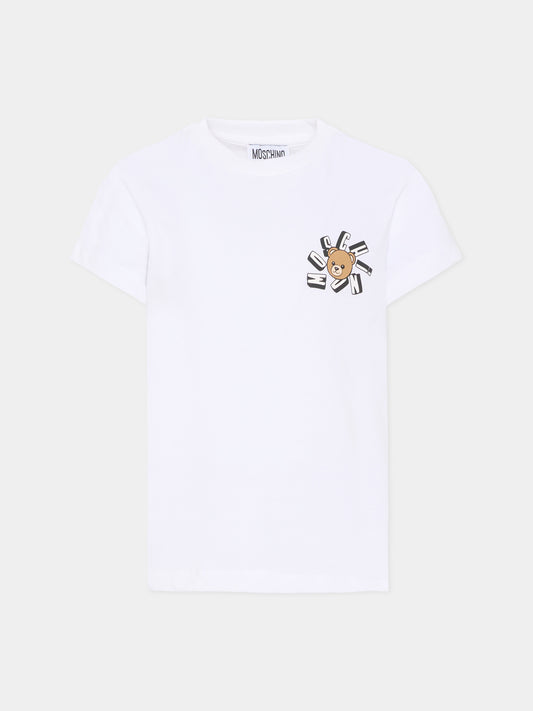 T-shirt bianca per bambini con Teddy Bear,Moschino Kids,HUM05O LAA03 10101