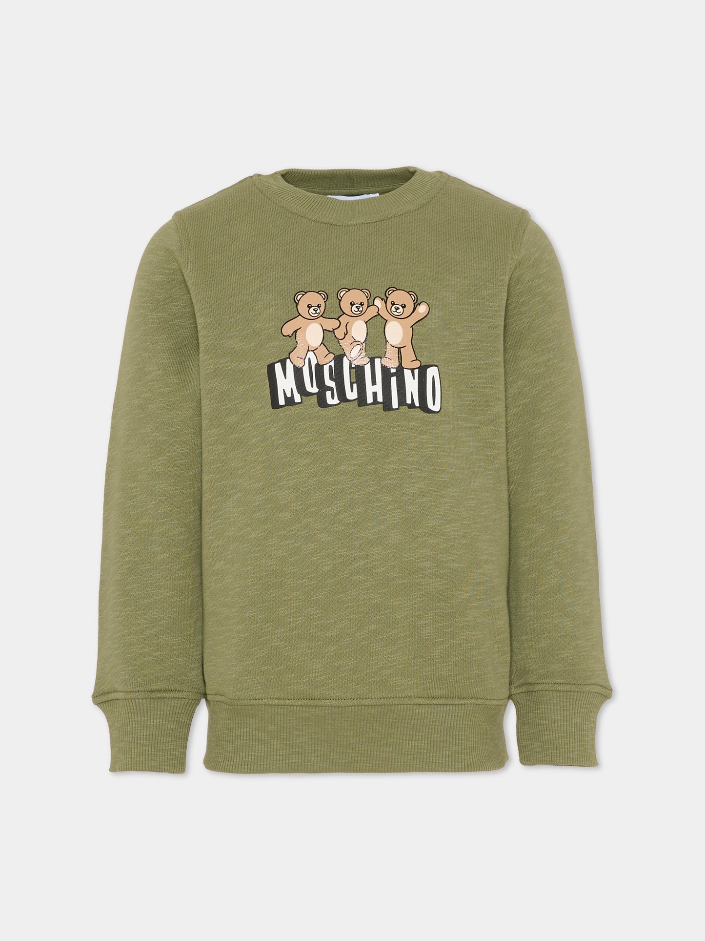 Felpa verde per bambini con Teddy Bears,Moschino Kids,HVF08V LCA88 30037