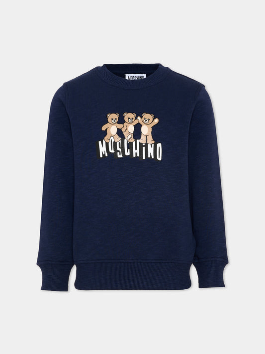 Felpa blu per bambini con Teddy Bear,Moschino Kids,HVF08V LCA88 40016