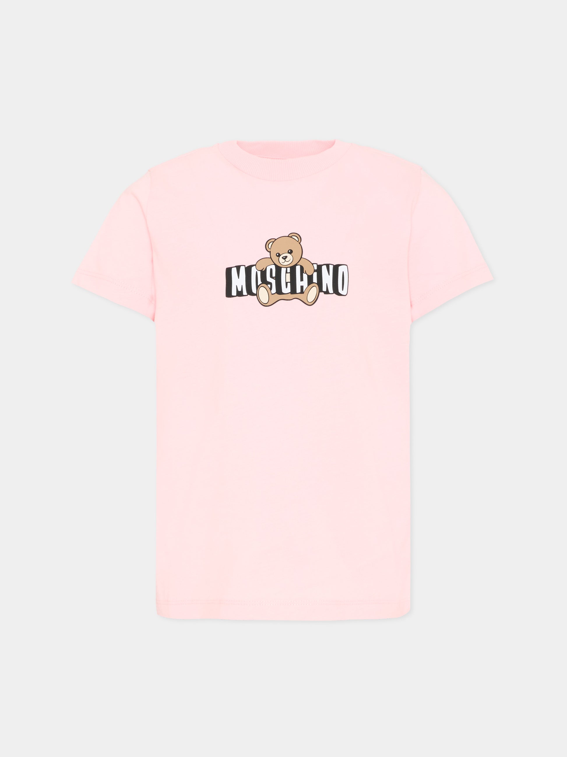 T-Shirt rosa per bambina con Teddy Bear,Moschino Kids,HZM058 LAA03 50209