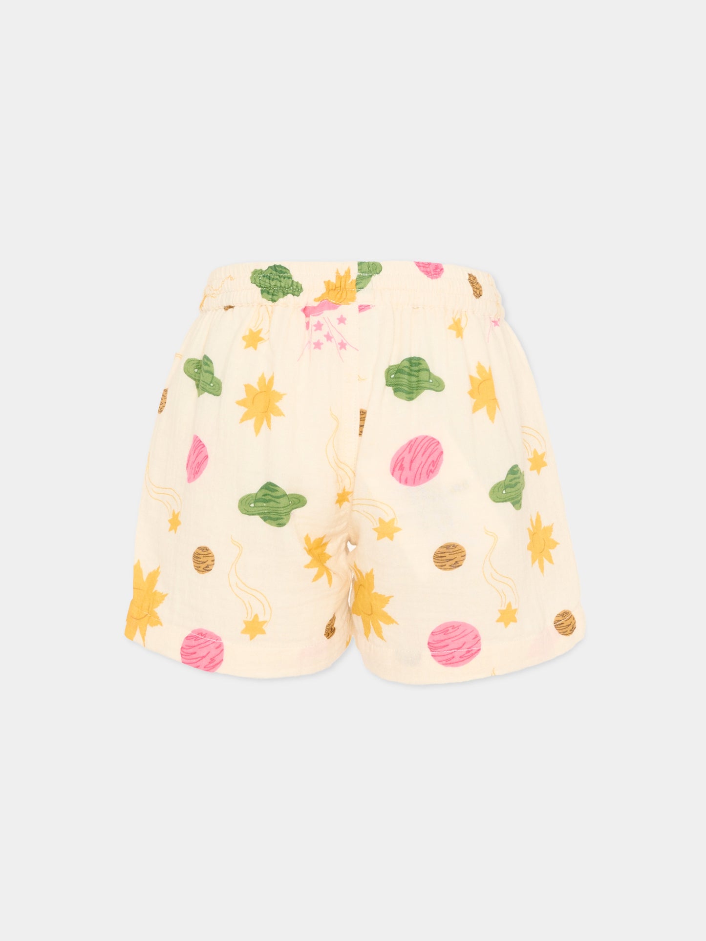 Shorts sportivi avorio per bambina con stampa pianeti,Mini Rodini,2623010711
