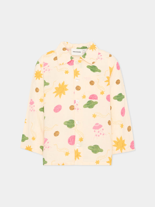 Camicia avorio per bambina con stampa pianeti,Mini Rodini,2622015711
