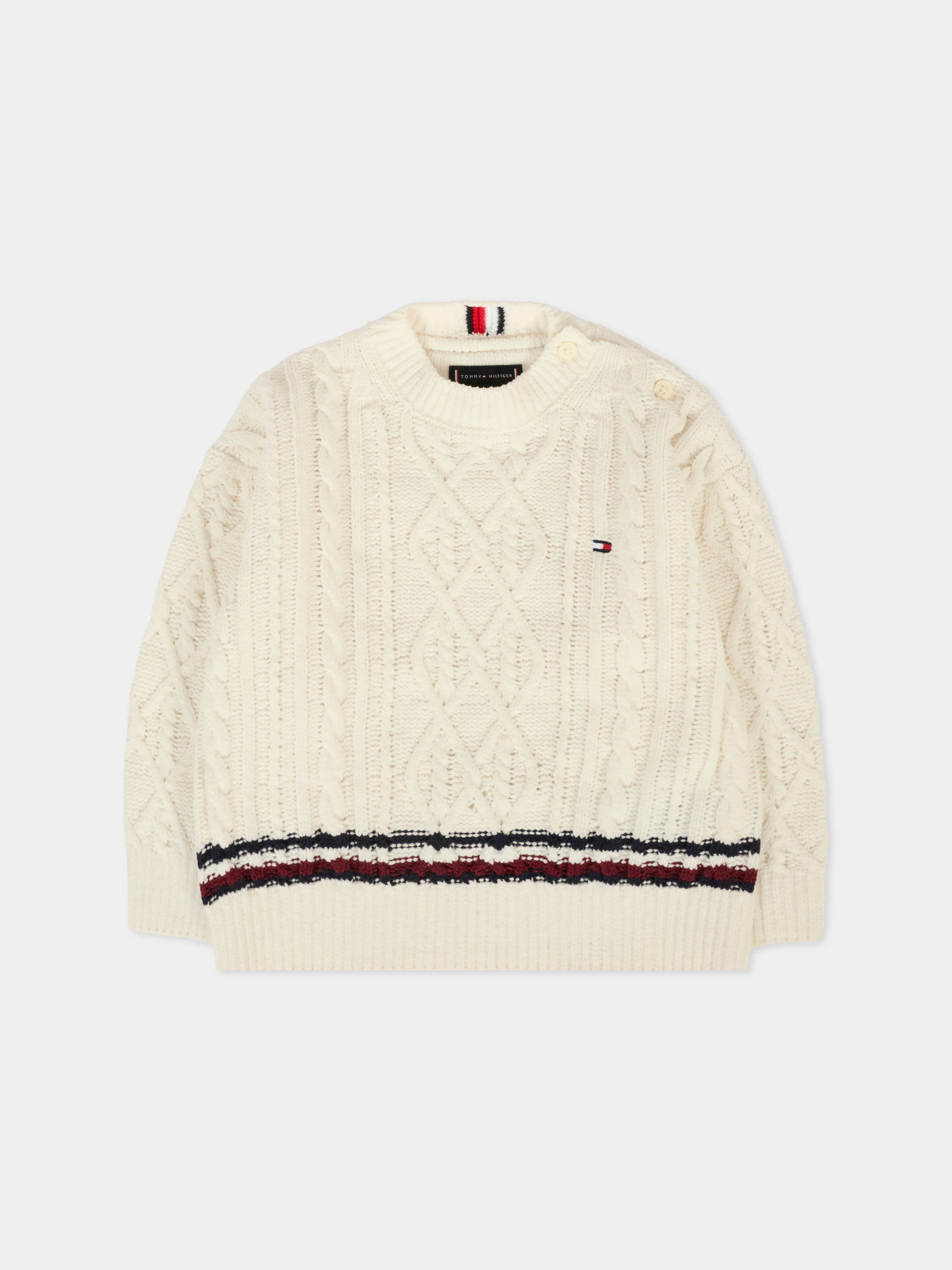 Maglione avorio per neonato con bandierina,Tommy Hilfiger Junior,KB0KB09257 Z00