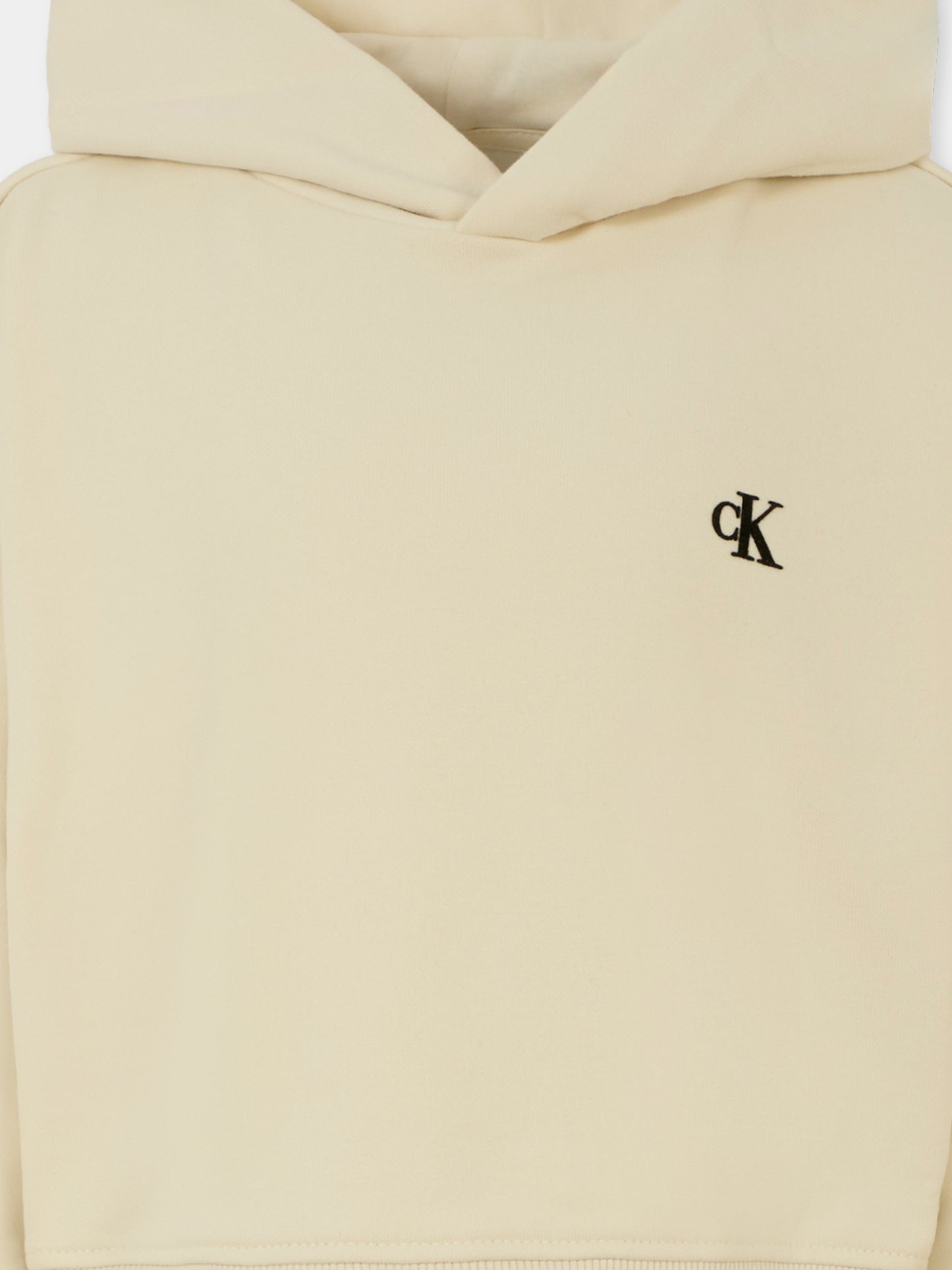 Felpa crop beige per bambina con logo ricamato,Calvin Klein Kids,IG0IG02747 CKS