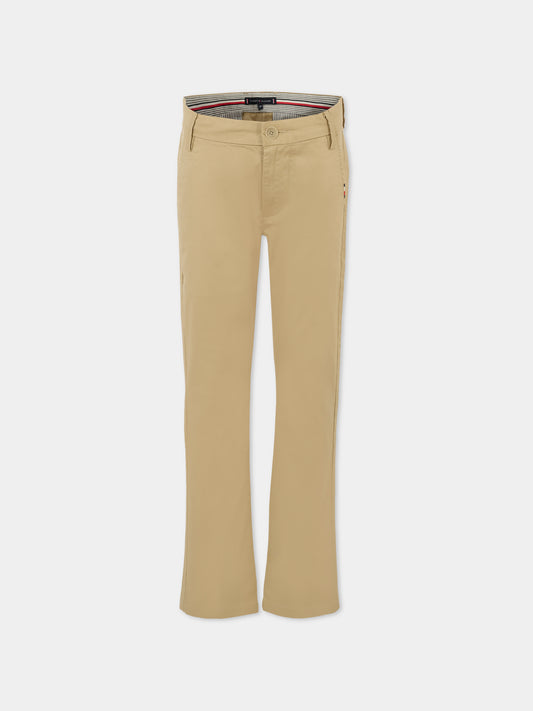 Pantaloni beige per bambino con bandierina,Tommy Hilfiger Junior,KB0KB09638 RBT