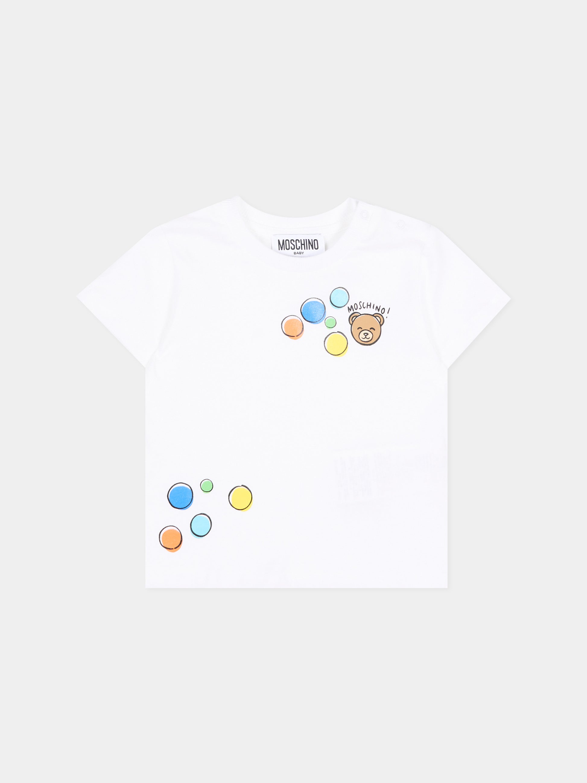 T-Shirt bianca per neonato con Teddy Bear,Moschino Kids,M5M047 LAA03 10101